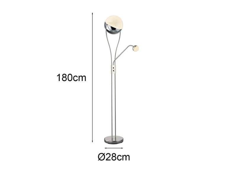 LED Deckenfluter CHRIS mit flexibler Leselampe, Silber Chrom, Höhe 180cm
