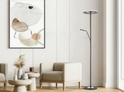 LED Deckenfluter DENT Schwarz mit Leselampe dimmbar, Höhe 180cm