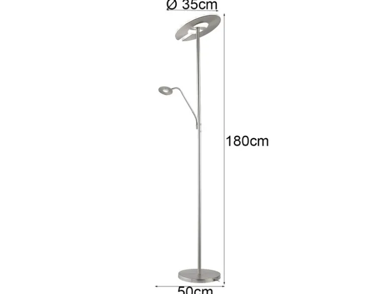LED Deckenfluter DENT Silber mit Leselampe dimmbar, Höhe 180cm