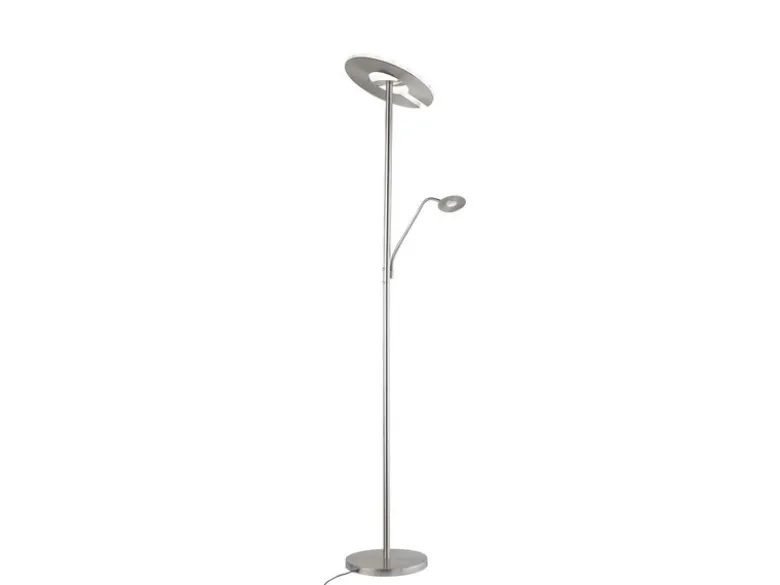 LED Deckenfluter DENT Silber mit Leselampe dimmbar, Höhe 180cm