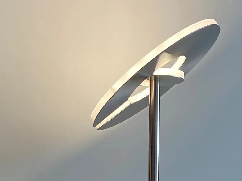 LED Deckenfluter DENT Silber mit Leselampe dimmbar, Höhe 180cm