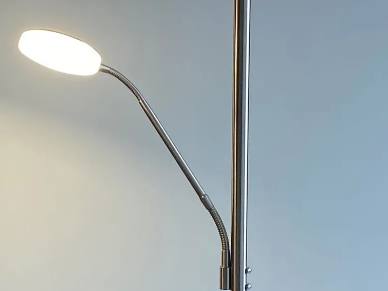LED Deckenfluter DENT Silber mit Leselampe dimmbar, Höhe 180cm