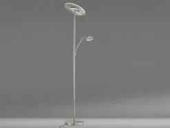 LED Deckenfluter DENT Silber mit Leselampe dimmbar, Höhe 180cm