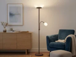 LED Deckenfluter mit Leselampe, Rostoptik & Glasschirme weiß, Höhe 180cm