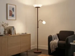 LED Deckenfluter mit Leselampe, Rostoptik & Glasschirme weiß, Höhe 180cm