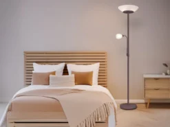 LED Deckenfluter mit Leselampe, Rostoptik & Glasschirme weiß, Höhe 180cm