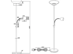 LED Deckenfluter mit Leselampe, Rostoptik & Glasschirme weiß, Höhe 180cm