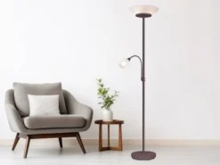 LED Deckenfluter mit Leselampe, Rostoptik & Glasschirme weiß, Höhe 180cm