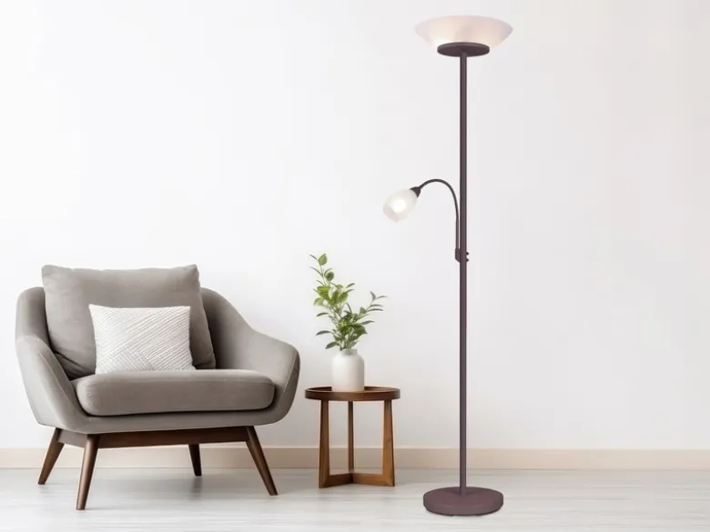 LED Deckenfluter mit Leselampe, Rostoptik & Glasschirme weiß, Höhe 180cm