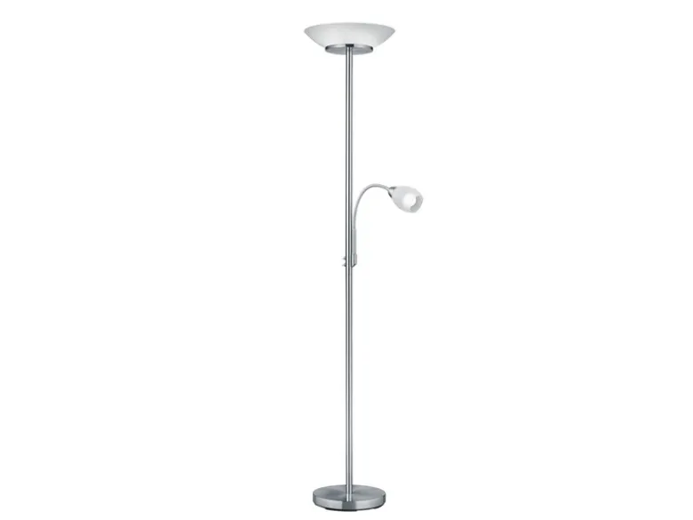 LED Deckenfluter mit Leselampe, Silber & Glasschirme weiß, Höhe 180cm