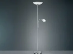 LED Deckenfluter mit Leselampe, Silber & Glasschirme weiß, Höhe 180cm