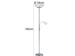 LED Deckenfluter mit Leselampe, Silber & Glasschirme weiß, Höhe 180cm
