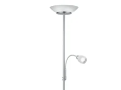 LED Deckenfluter mit Leselampe, Silber & Glasschirme weiß, Höhe 180cm