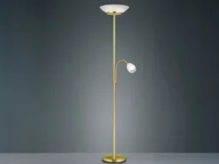 LED Deckenfluter mit Leselampe, Messing & Glasschirme weiß, Höhe 180cm