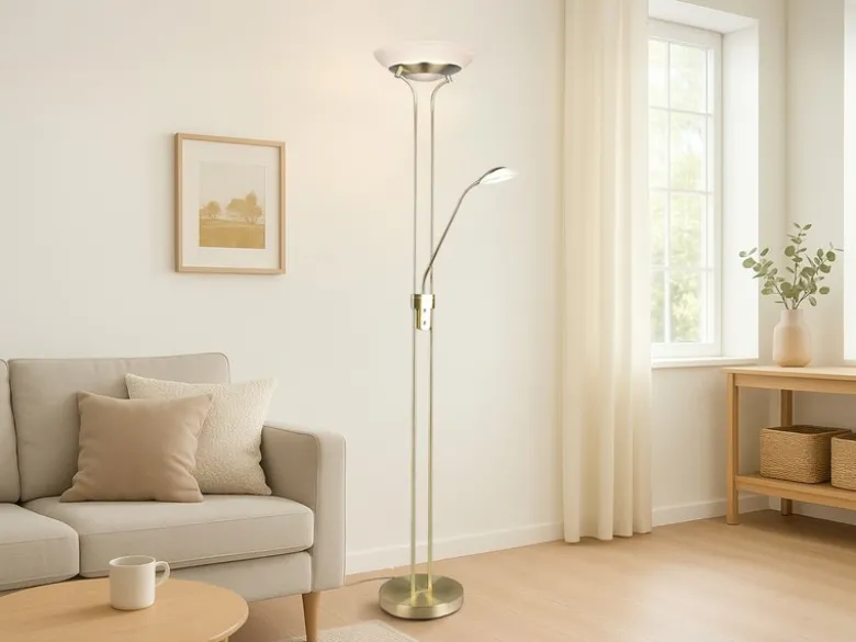 LED Deckenfluter ORSON Messing mit Leselicht, dimmbar flexibel - 180cm