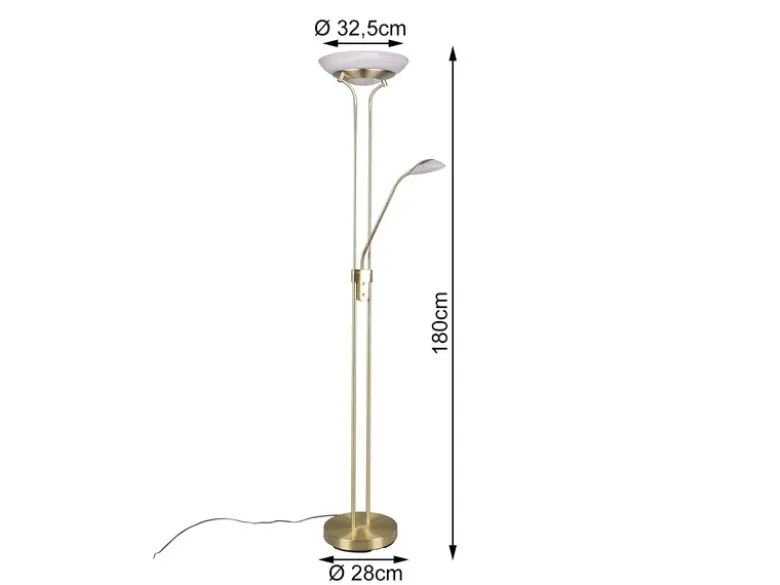 LED Deckenfluter ORSON Messing mit Leselicht, dimmbar flexibel - 180cm