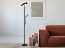 LED Deckenfluter PALERMO Höhe 183cm mit Leselampe und Fernbedienung, Schwarz