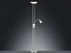 LED Deckenfluter SANTO II dimmbar mit Leselampe in Silber, Höhe 180cm