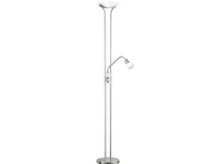 LED Deckenfluter SANTO II dimmbar mit Leselampe in Silber, Höhe 180cm