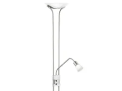 LED Deckenfluter SANTO II dimmbar mit Leselampe in Silber, Höhe 180cm