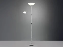 LED Deckenfluter Silber mit flexibler Leselampe, Höhe 180cm