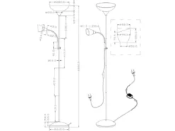 LED Deckenfluter Silber mit flexibler Leselampe, Höhe 180cm