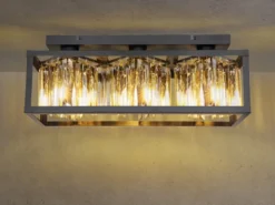 LED Deckenlampe mit Rauchglas Kristallen 3-flammig Metall Schwarz, Breite 51cm