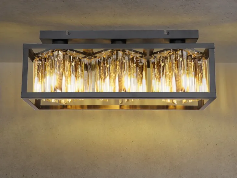 LED Deckenlampe mit Rauchglas Kristallen 3-flammig Metall Schwarz, Breite 51cm
