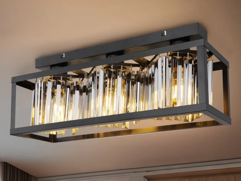 LED Deckenlampe mit Rauchglas Kristallen 3-flammig Metall Schwarz, Breite 51cm