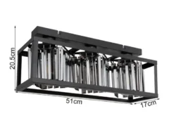 LED Deckenlampe mit Rauchglas Kristallen 3-flammig Metall Schwarz, Breite 51cm