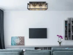 LED Deckenlampe mit Rauchglas Kristallen 3-flammig Metall Schwarz, Breite 51cm
