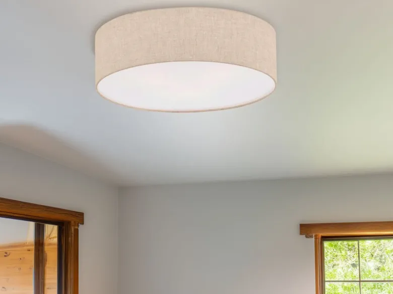 LED Deckenlampe rund groß mit Lampenschirm Leinen Beige, Ø 60cm