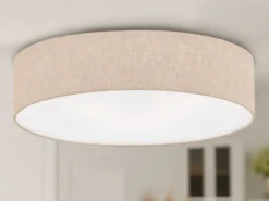 LED Deckenlampe rund groß mit Lampenschirm Leinen Beige, Ø 60cm