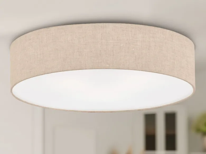 LED Deckenlampe rund groß mit Lampenschirm Leinen Beige, Ø 60cm