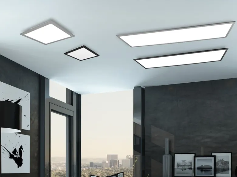 LED Deckenleuchte ALPHA Schwarz Panel rechteckig Ultra Slim, Breite 80cm