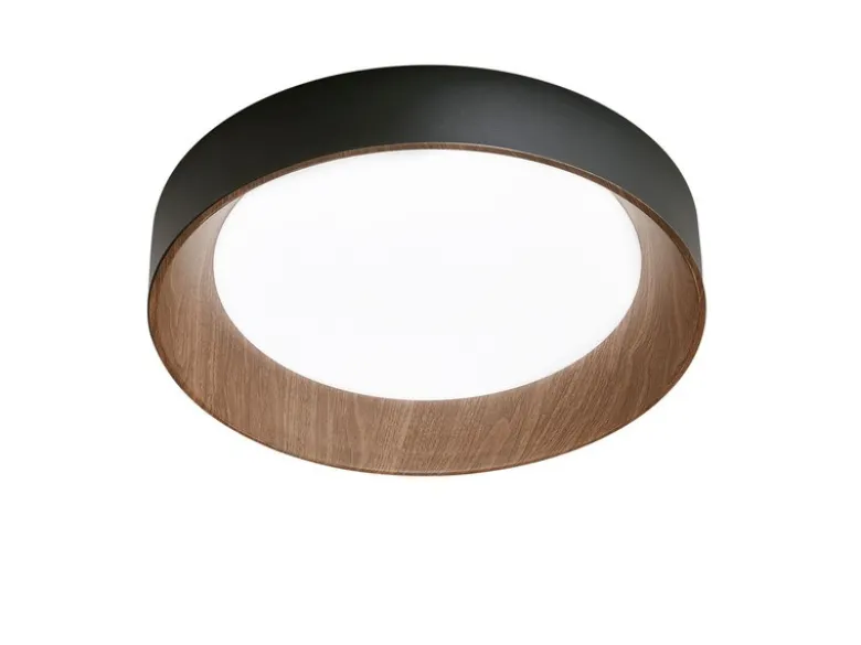 LED Deckenleuchte ARKA Schwarz mit Holzoptik & 3 Lichtfarben, Ø 40cm