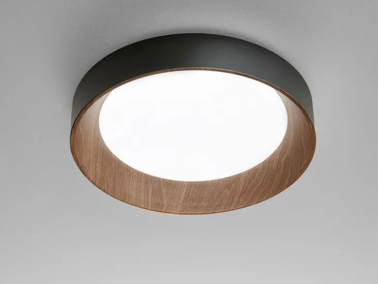 LED Deckenleuchte ARKA Schwarz mit Holzoptik & 3 Lichtfarben, Ø 40cm