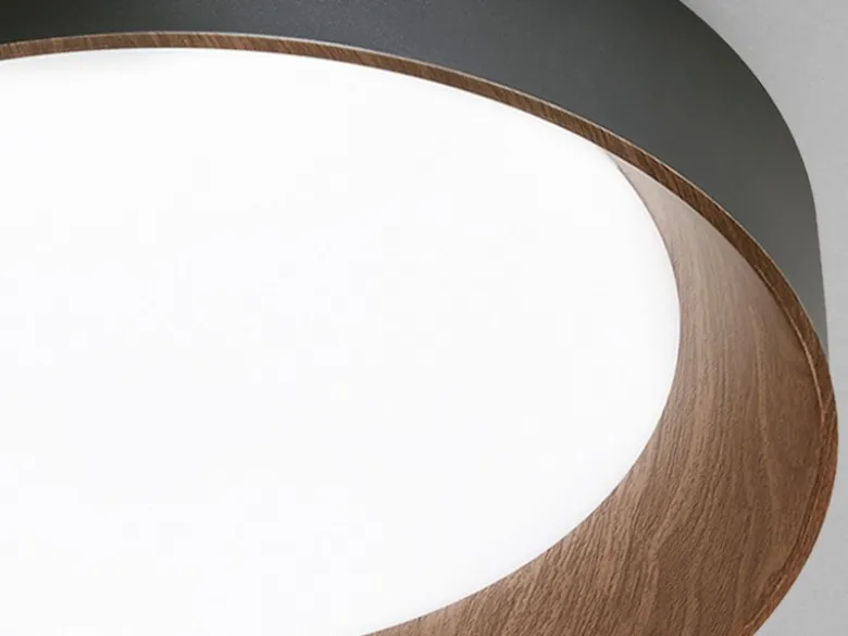 LED Deckenleuchte ARKA Schwarz mit Holzoptik & 3 Lichtfarben, Ø 40cm