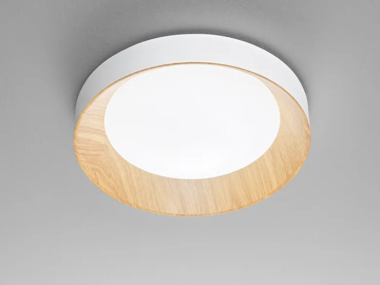 LED Deckenleuchte ARKA Weiß mit Holzoptik & 3 Lichtfarben, Ø 40cm