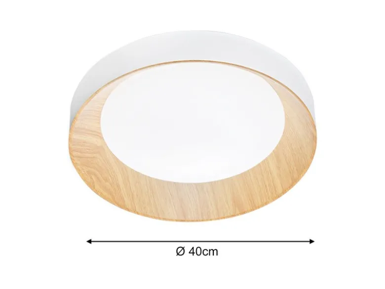 LED Deckenleuchte ARKA Weiß mit Holzoptik & 3 Lichtfarben, Ø 40cm