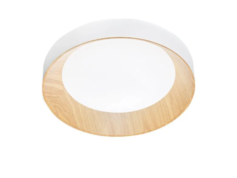 LED Deckenleuchte ARKA Weiß mit Holzoptik & 3 Lichtfarben, Ø 40cm