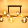 LED Deckenleuchte aus Holz 9-flammig Glaskugeln Rauchglas & Bernstein, B: 78cm