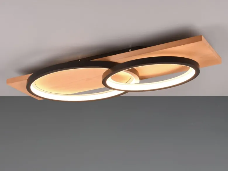 LED Deckenleuchte BARCA dimmbar Naturholz Metall Schwarz, Breite 75cm