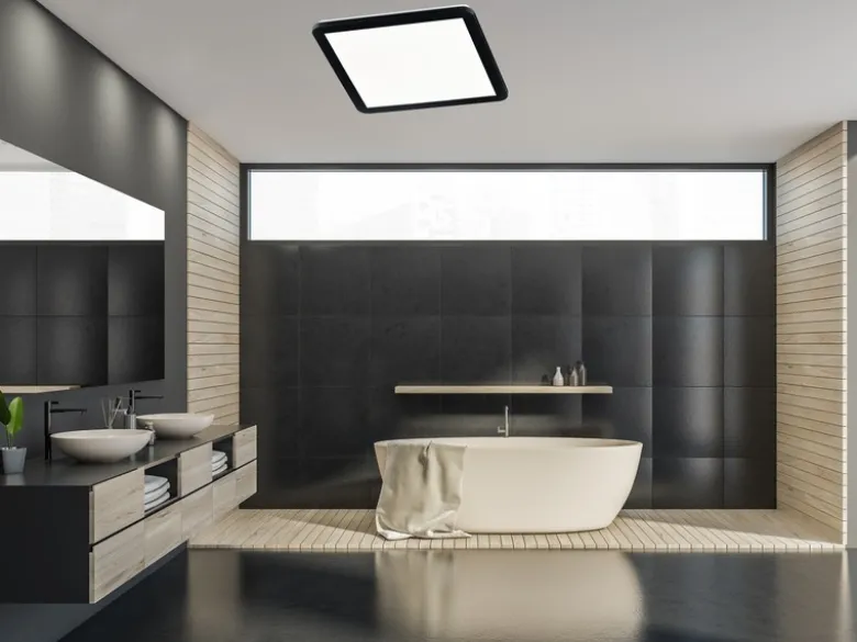 LED Deckenleuchte CAMILLA Schwarz matt mit Switch Dimmer IP44, Quadrat 40cm