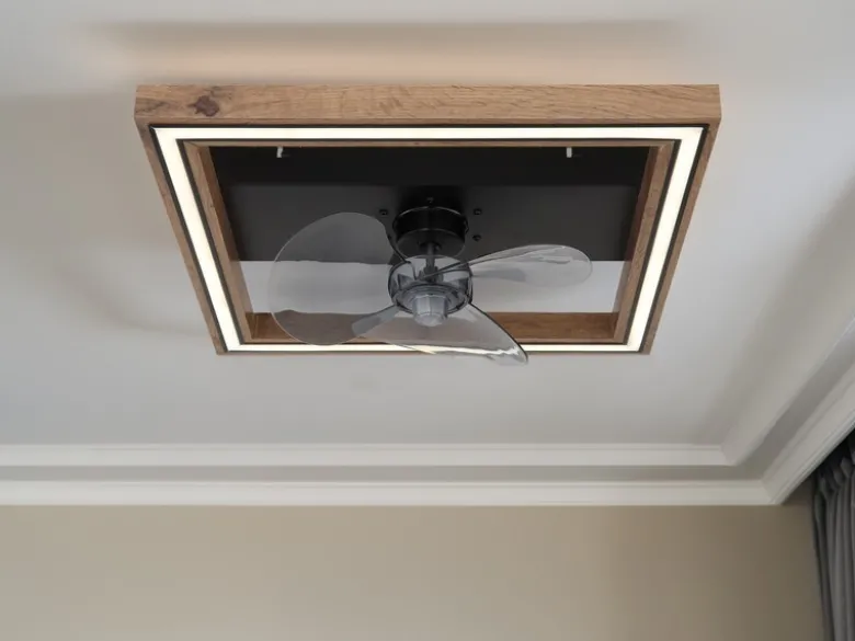 LED Deckenleuchte CELINATA mit Ventilator & Fernbedienung Holzoptik, Breite 44cm