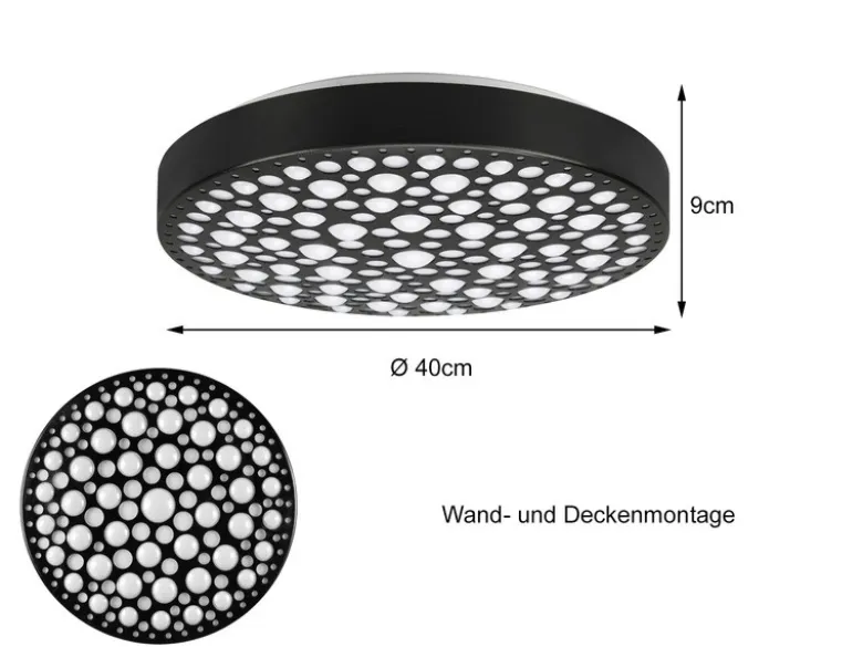 LED Deckenleuchte CHIZU Schwarz dimmbar Fernbedienung & Farbwechsler, Ø 40cm