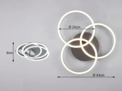 LED Deckenleuchte CIRCLE Schwarz 3 Ringe verstellbar Nachtlicht, Ø 43cm