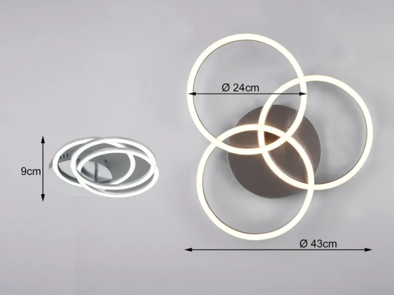 LED Deckenleuchte CIRCLE Schwarz 3 Ringe verstellbar Nachtlicht, Ø 43cm