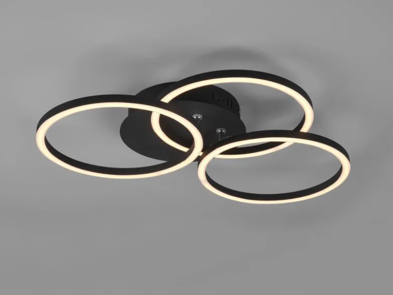 LED Deckenleuchte CIRCLE Schwarz 3 Ringe verstellbar Nachtlicht, Ø 43cm
