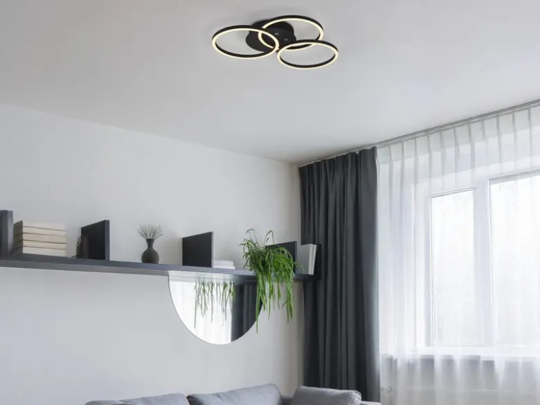 LED Deckenleuchte CIRCLE Schwarz 3 Ringe verstellbar Nachtlicht, Ø 43cm